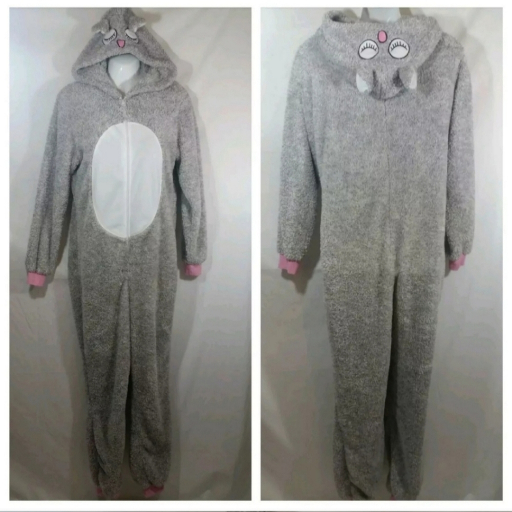 Breakfast In Bed Adult S One Piece Plush Bear Zip-Up Hooded Pajamas Union Suit